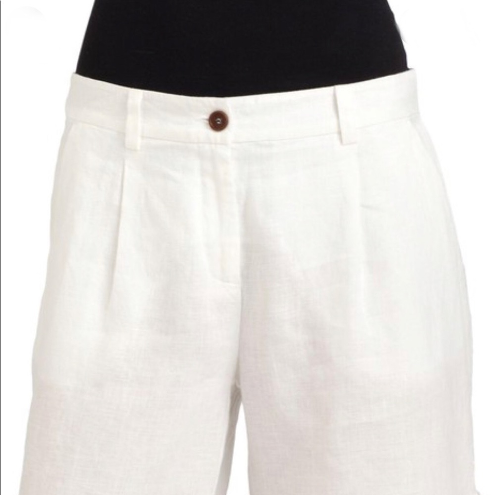 Eileen Fisher White Cotton Blend Shorts with Yellow Accent